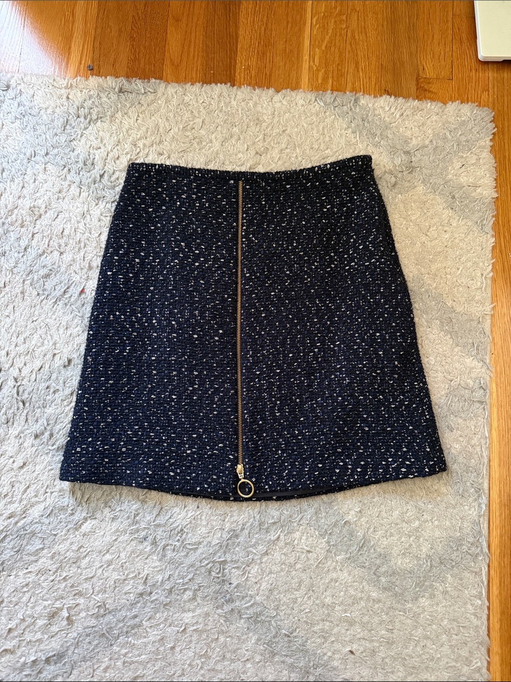 Navy Tweed Mini Skirt with Front Gold Zip